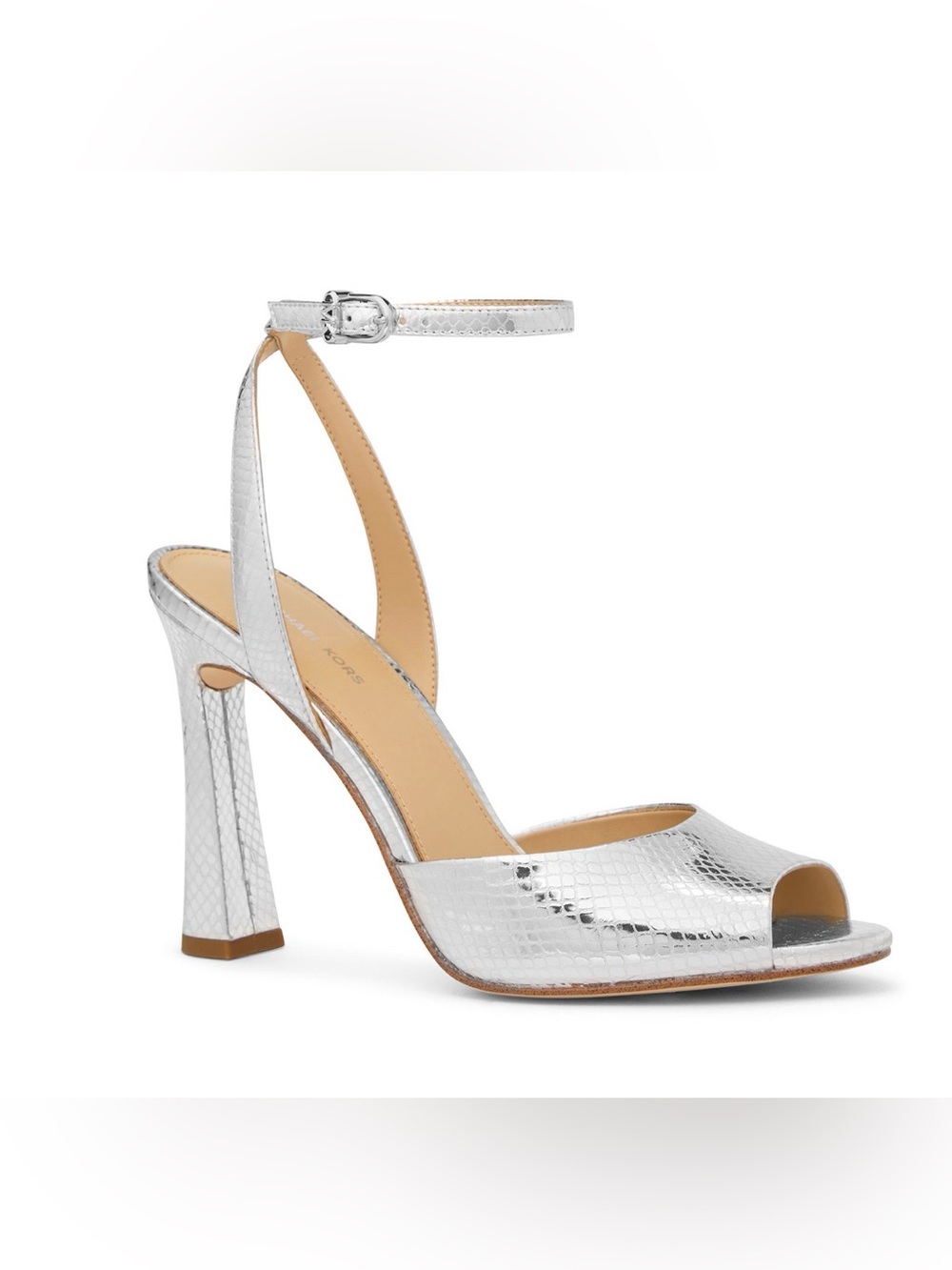Michael Kors Rosie Peep Toe High Sandals Silver Leather Size 7M